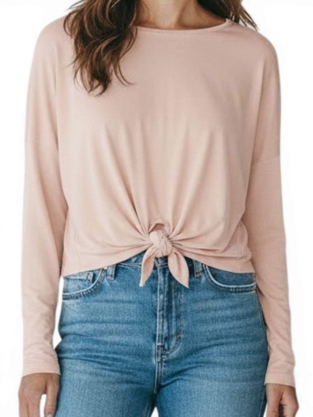 J Crew Pink Tie Front Knot Hem Top Long Sleeve Stretch Blouse Womens M